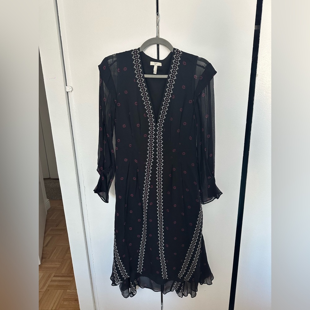 Joie long sleeve midi Black patterned Sheer Dress size 4